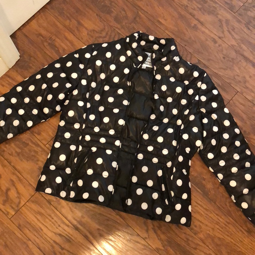 Justice black and white polka dot puffer jacket!
